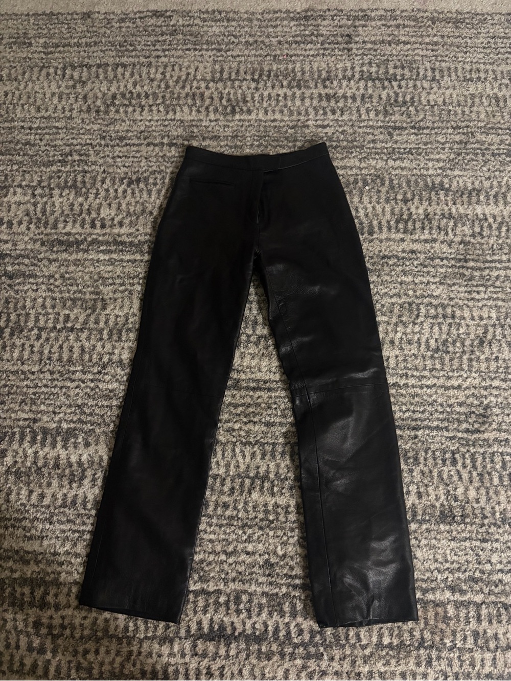 Black Straight-Leg Leather Pants - Women's